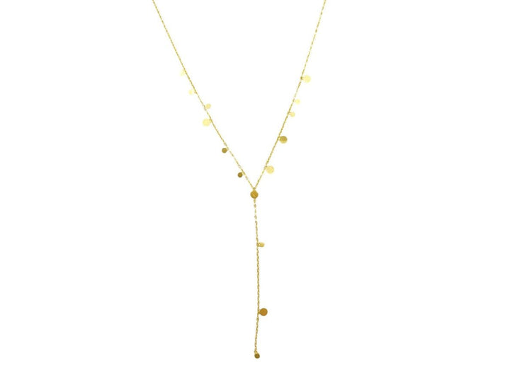 Gold Lariat Necklace with Tiny Discs