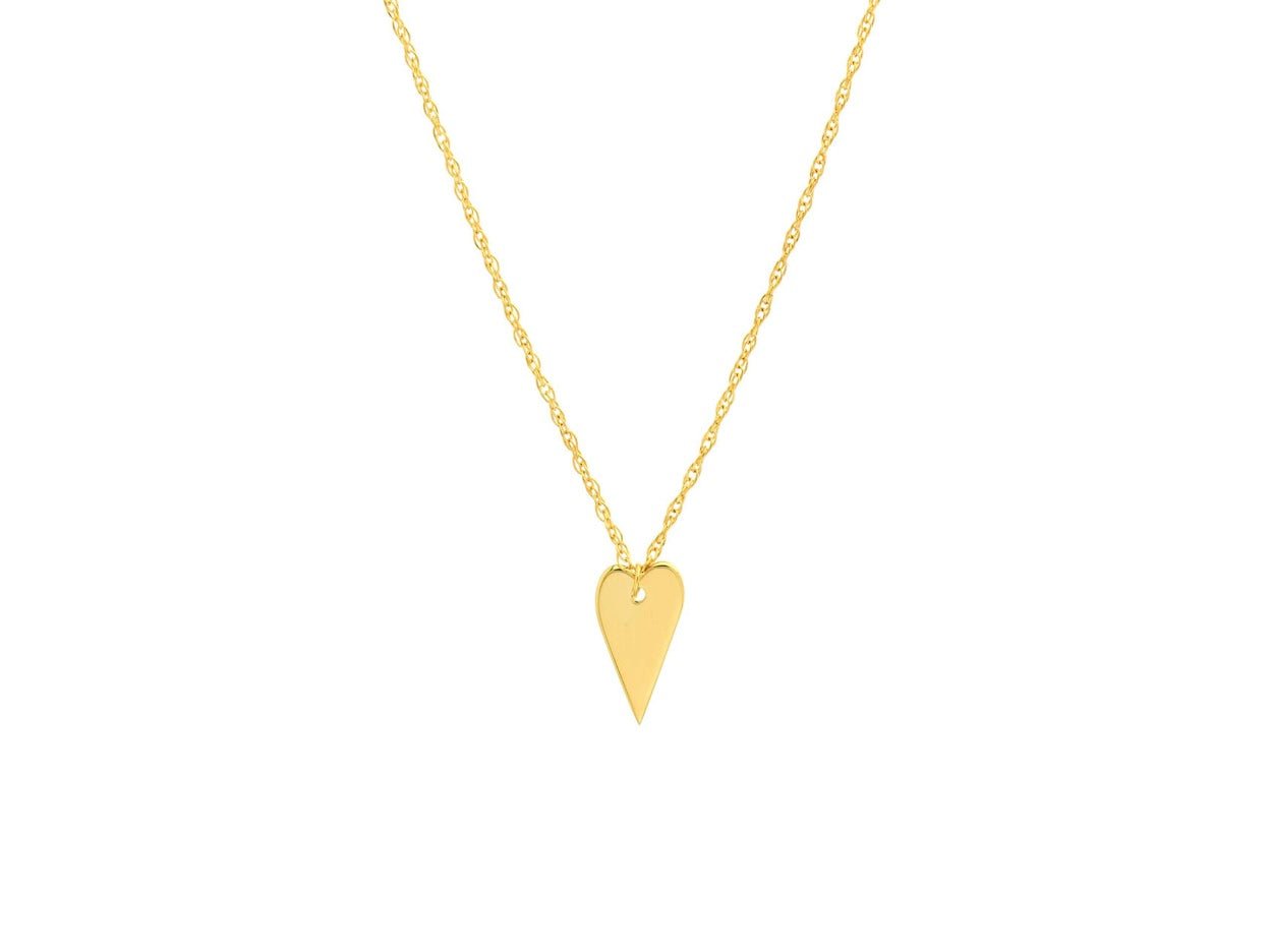 14k Mini Engravable Flat Heart Charm Necklace