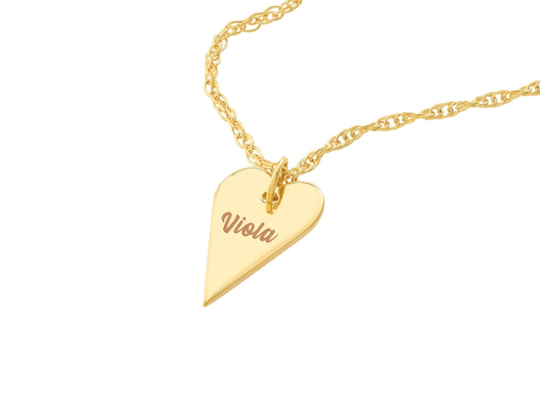 14k Mini Engravable Flat Heart Charm Necklace