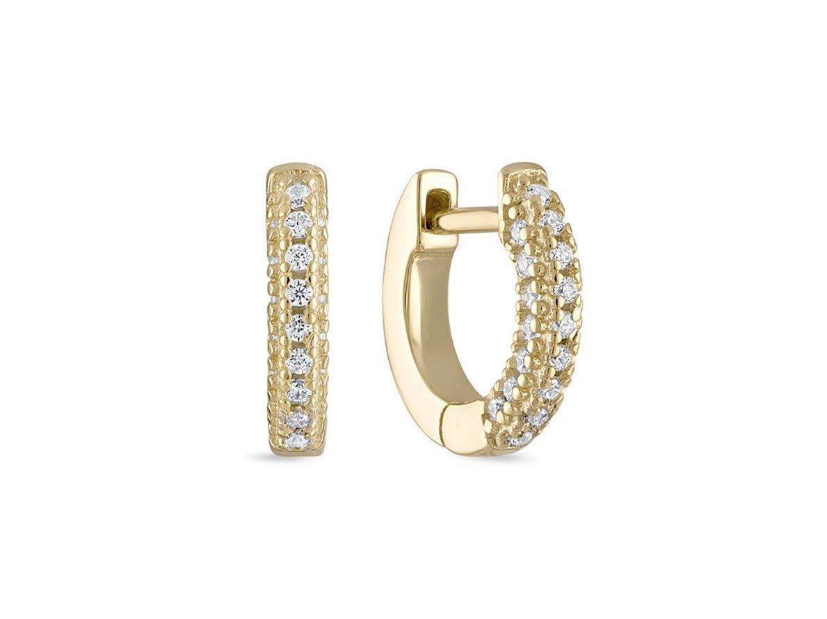 Gold CZ Triple Row Huggie Hoops