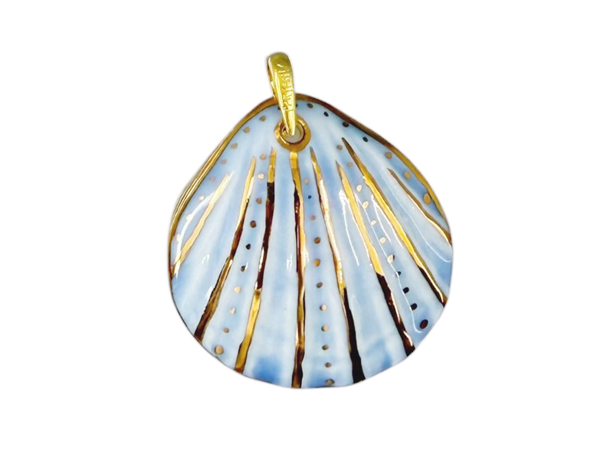 Handpainted Italian Porcelain Blue and Gold Medium Shell Charm