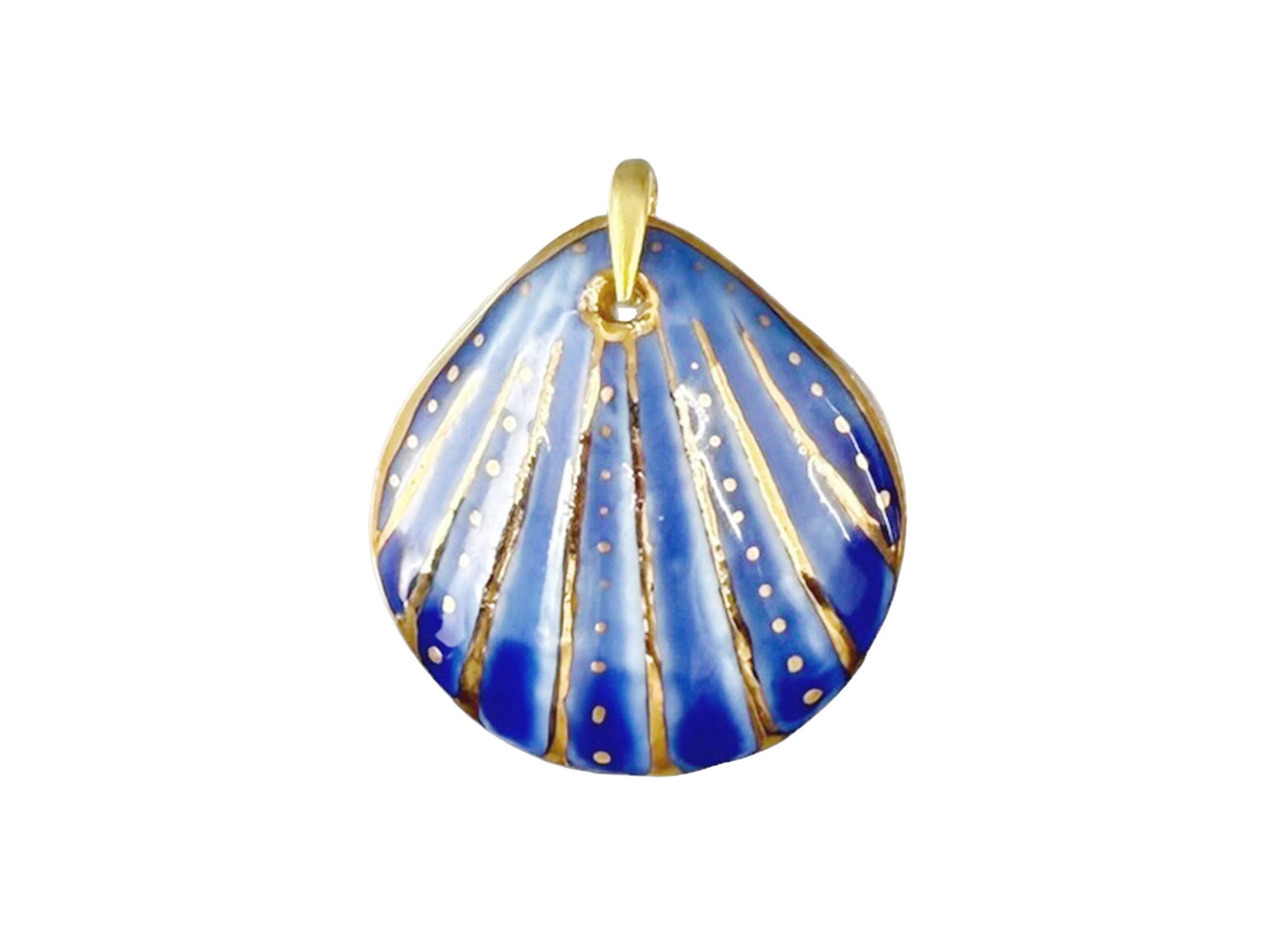 Handpainted Italian Porcelain Blue and Gold Small Shell Charm