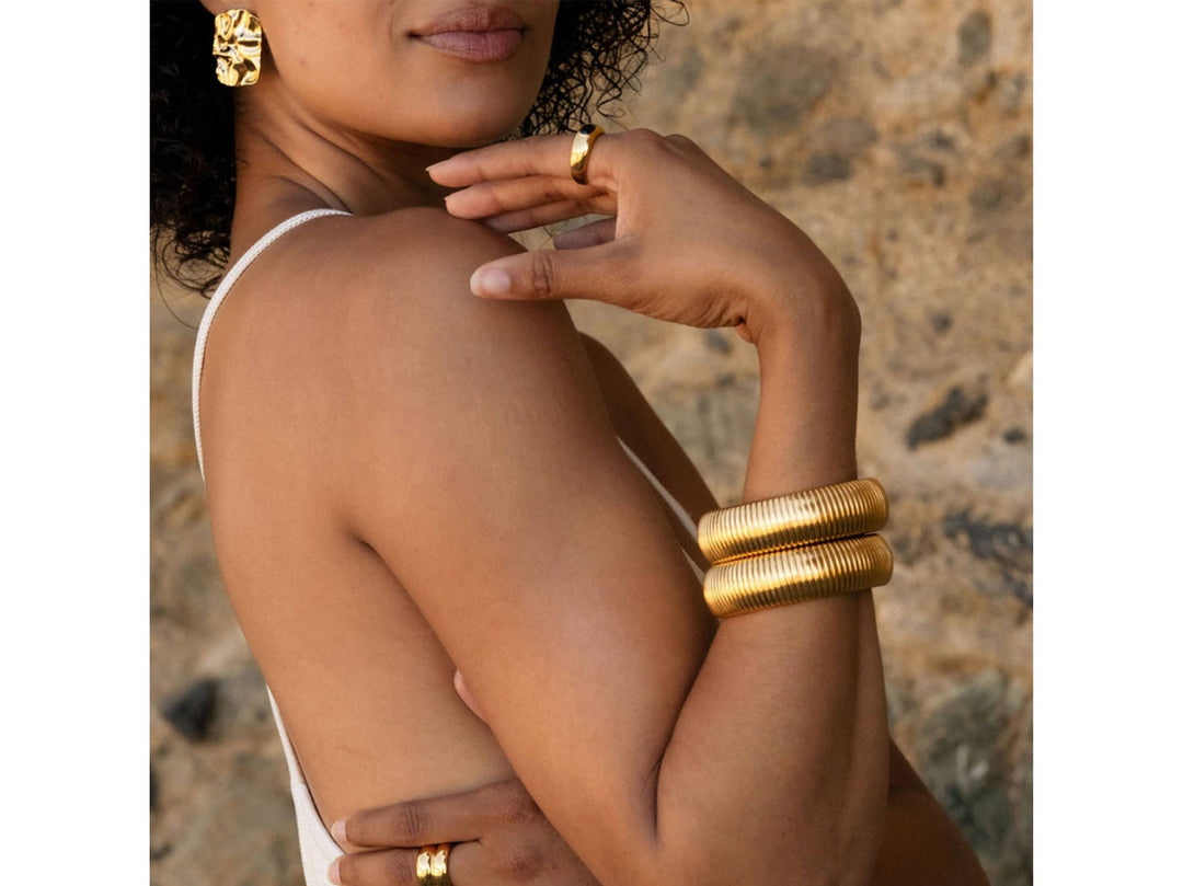 Gold Wide Stretch Bangle