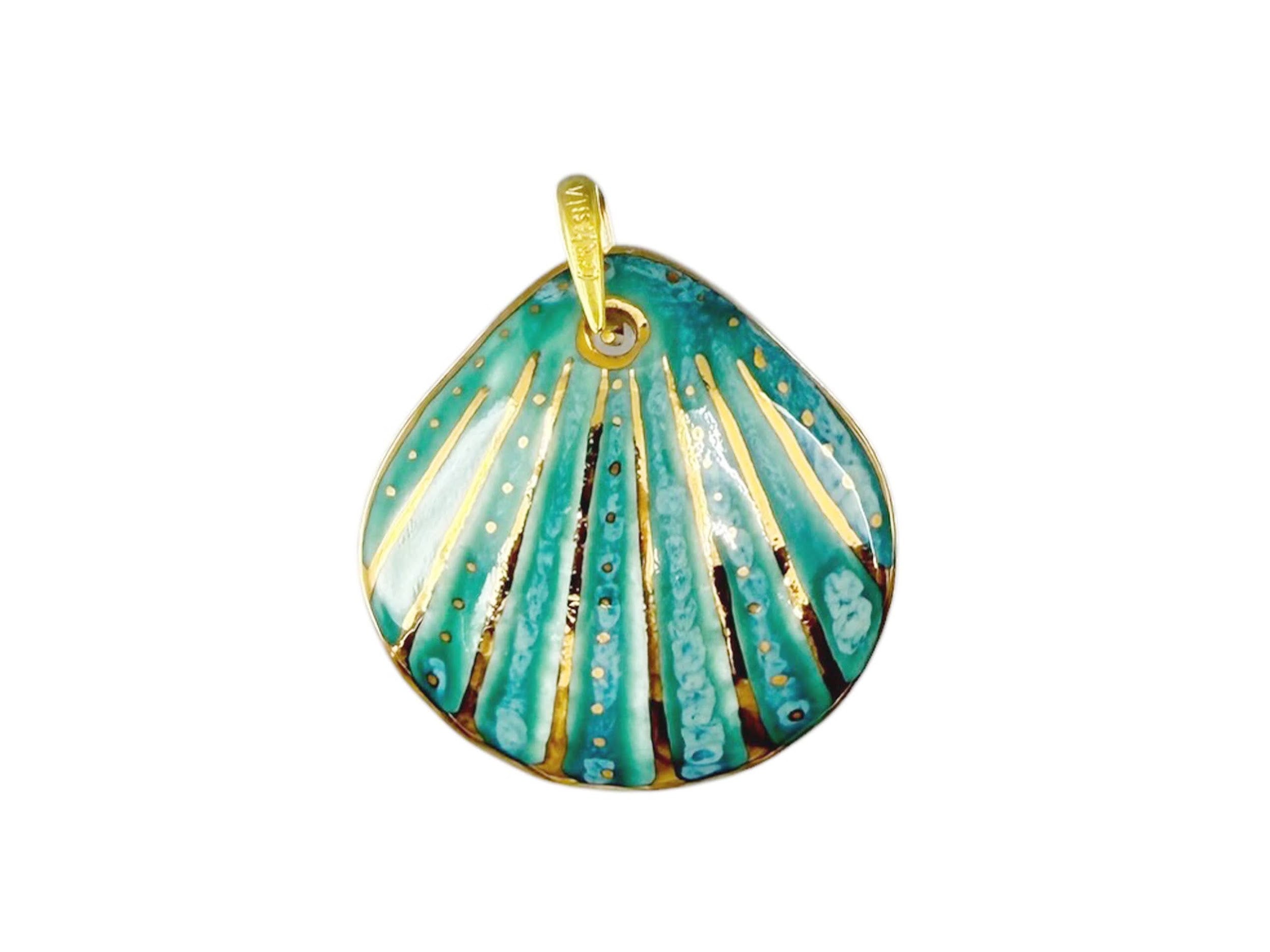 Handpainted Italian Porcelain Teal and Gold Small Shell Charm