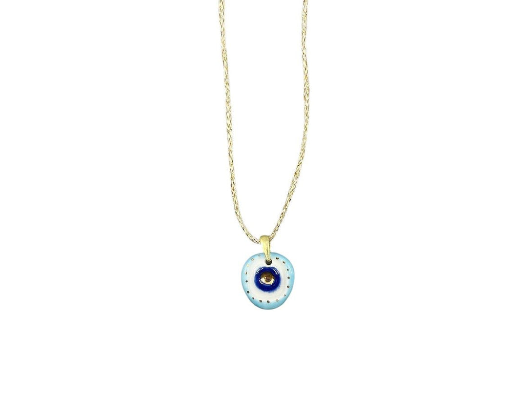 Handpainted Italian Porcelain White Abstract Evil Eye Charm Necklace