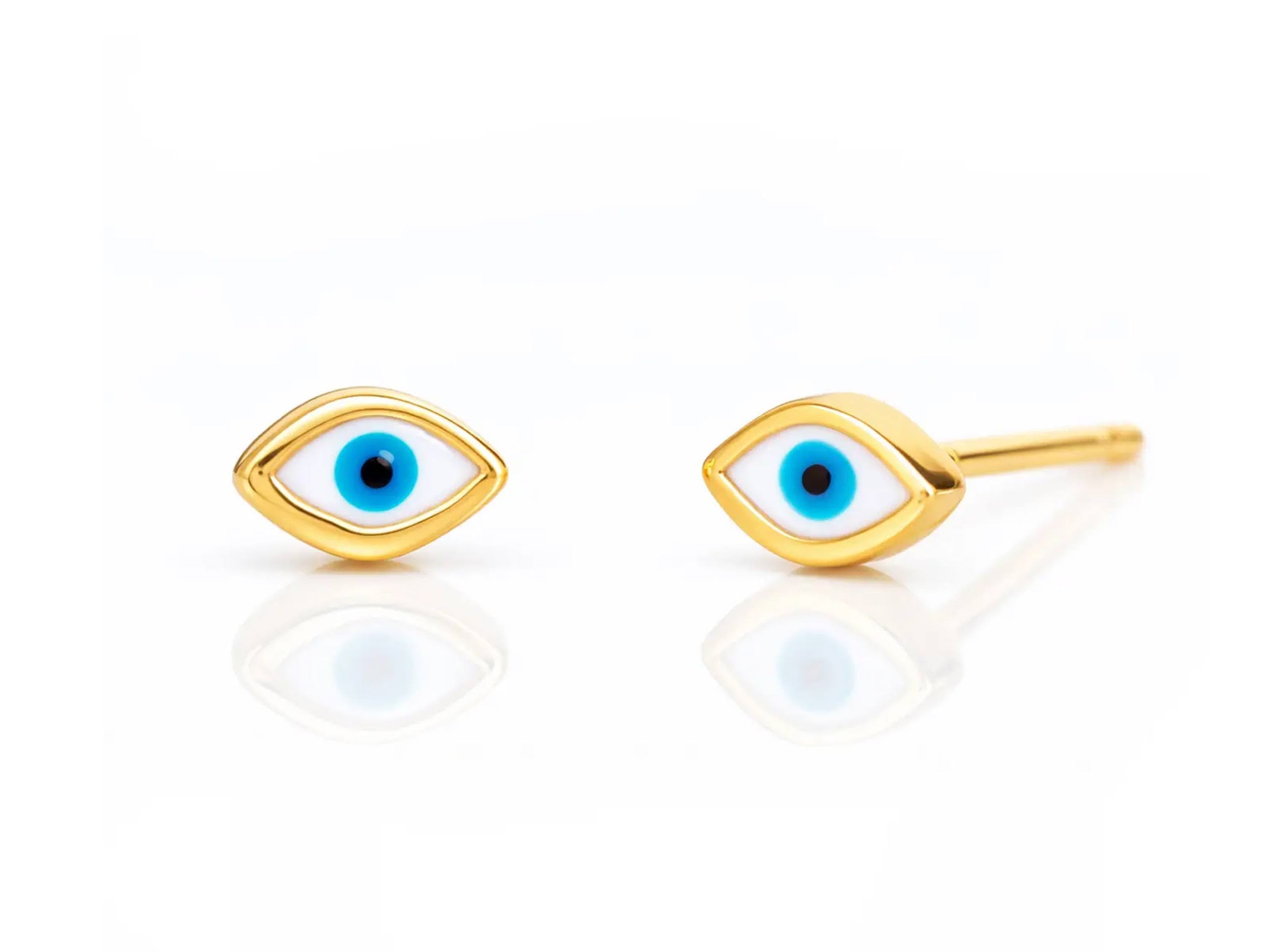 Gold and Enamel Evil Eye Studs