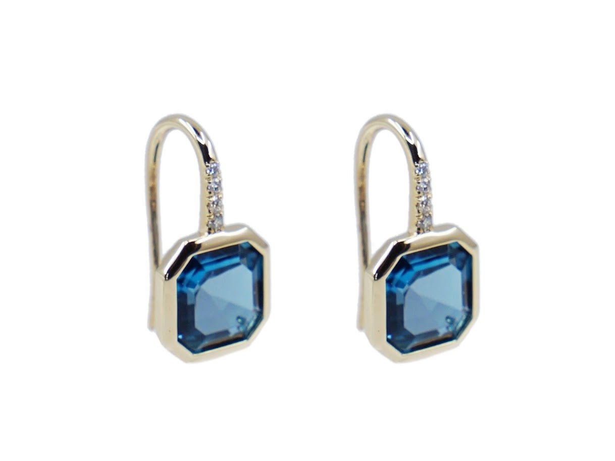 18k London Blue Topaz Earrings with Diamonds