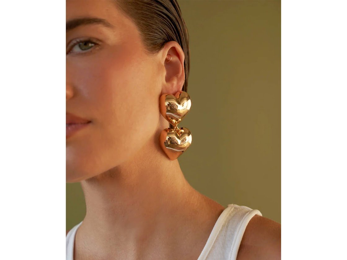 Gold Bubble Heart Earrings.