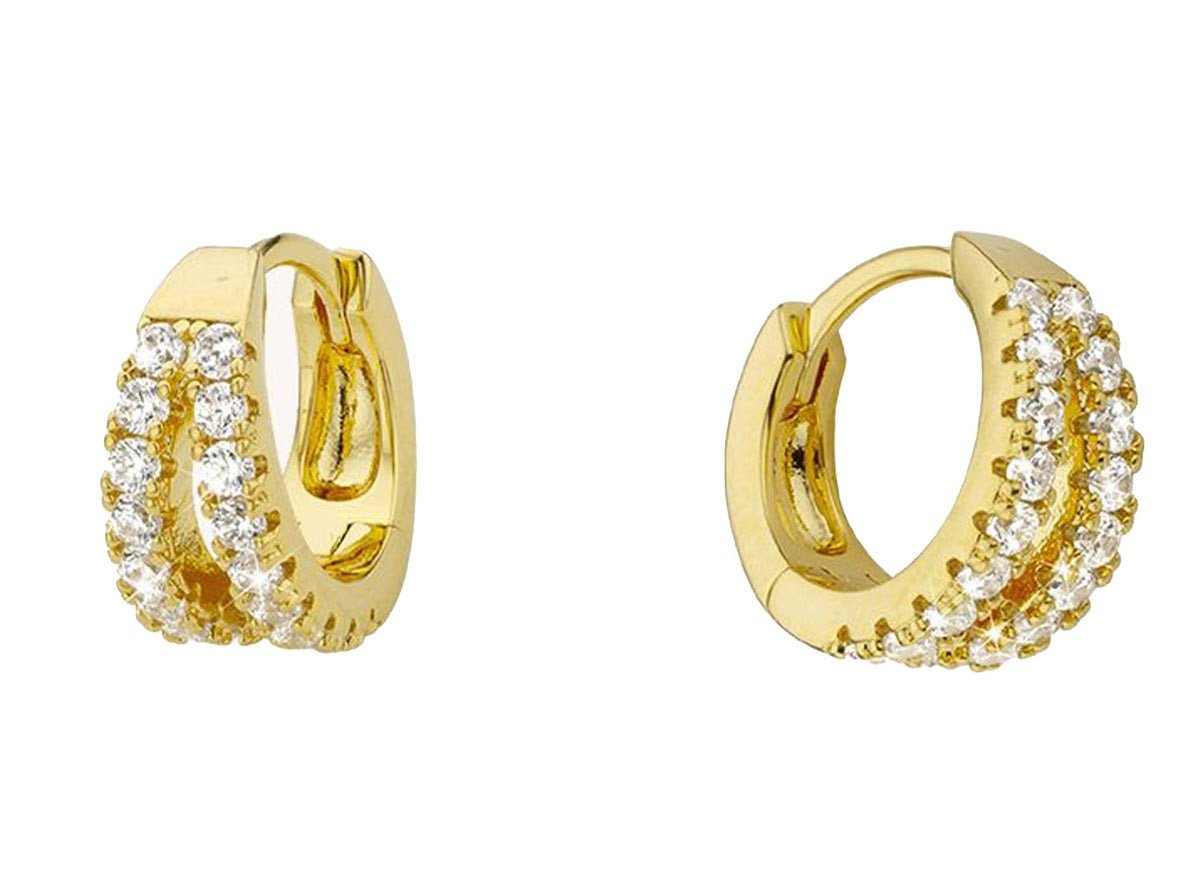 Gold Split Huggie Hoops with CZs