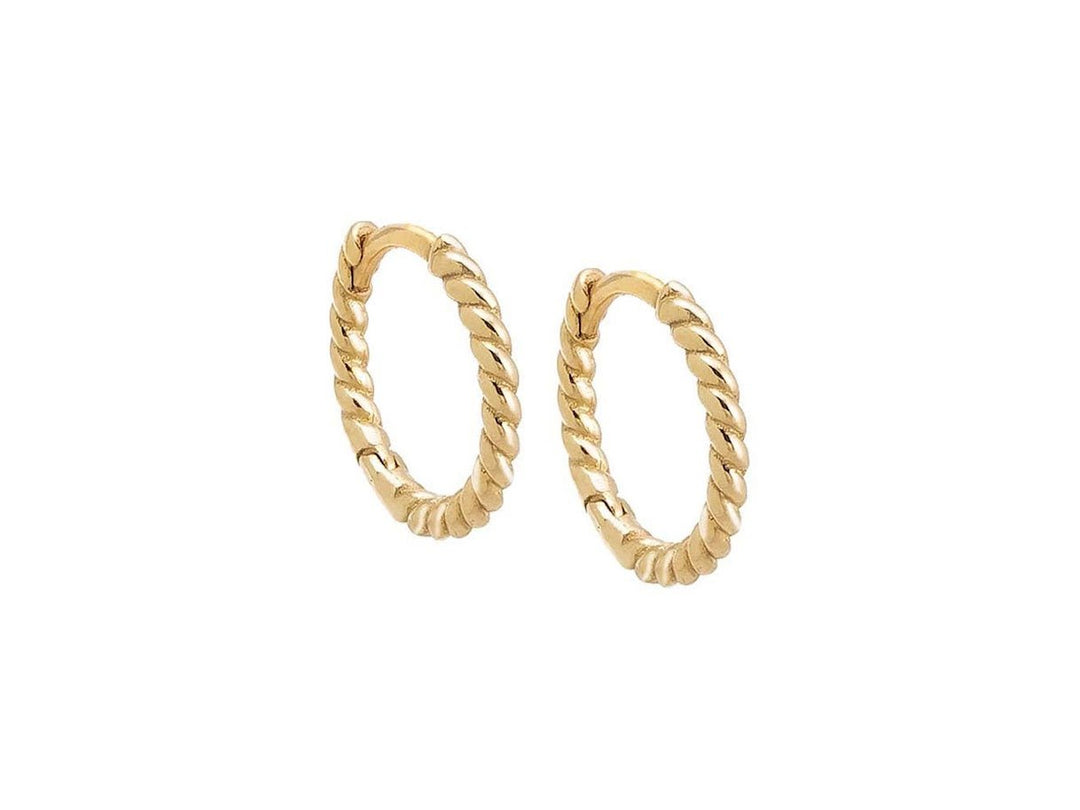 14k Thin Twisted Huggie Hoops