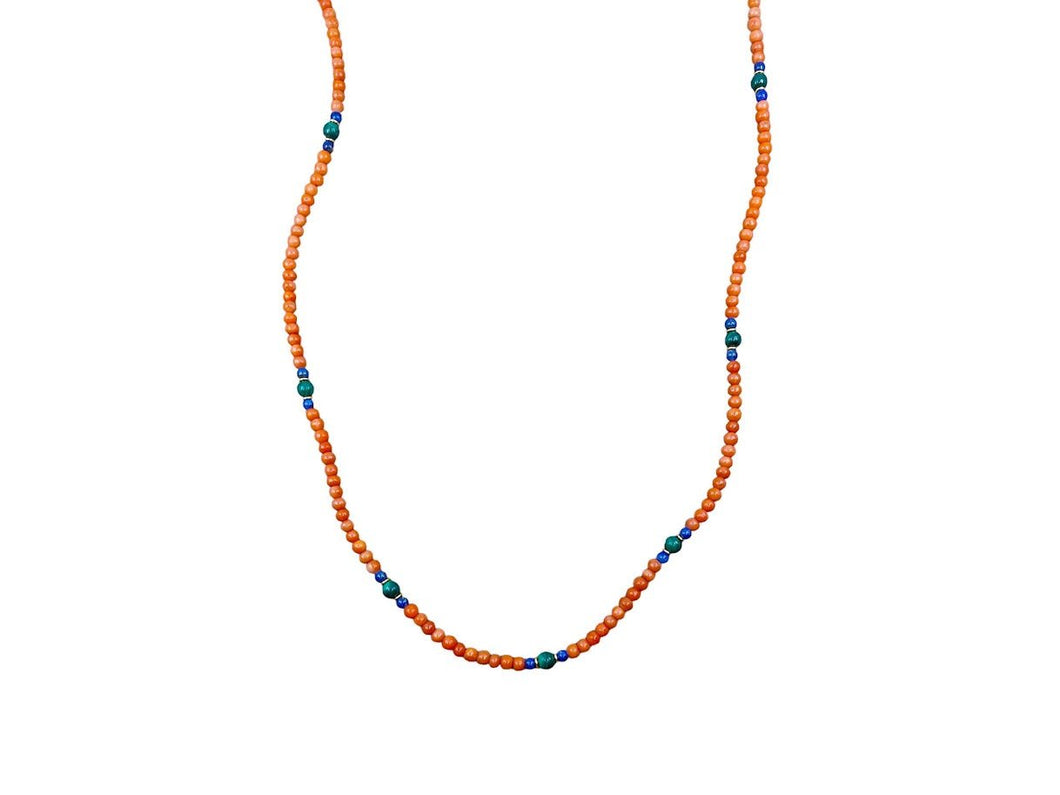 1960s Coral, Malachite, and Lapis Beaded Necklace