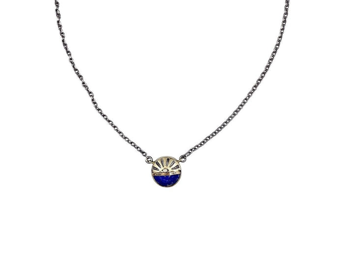 10k/SS Lapis with Diamond Evil Eye Necklace