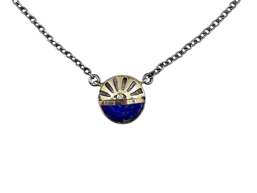 10k/SS Lapis with Diamond Evil Eye Necklace