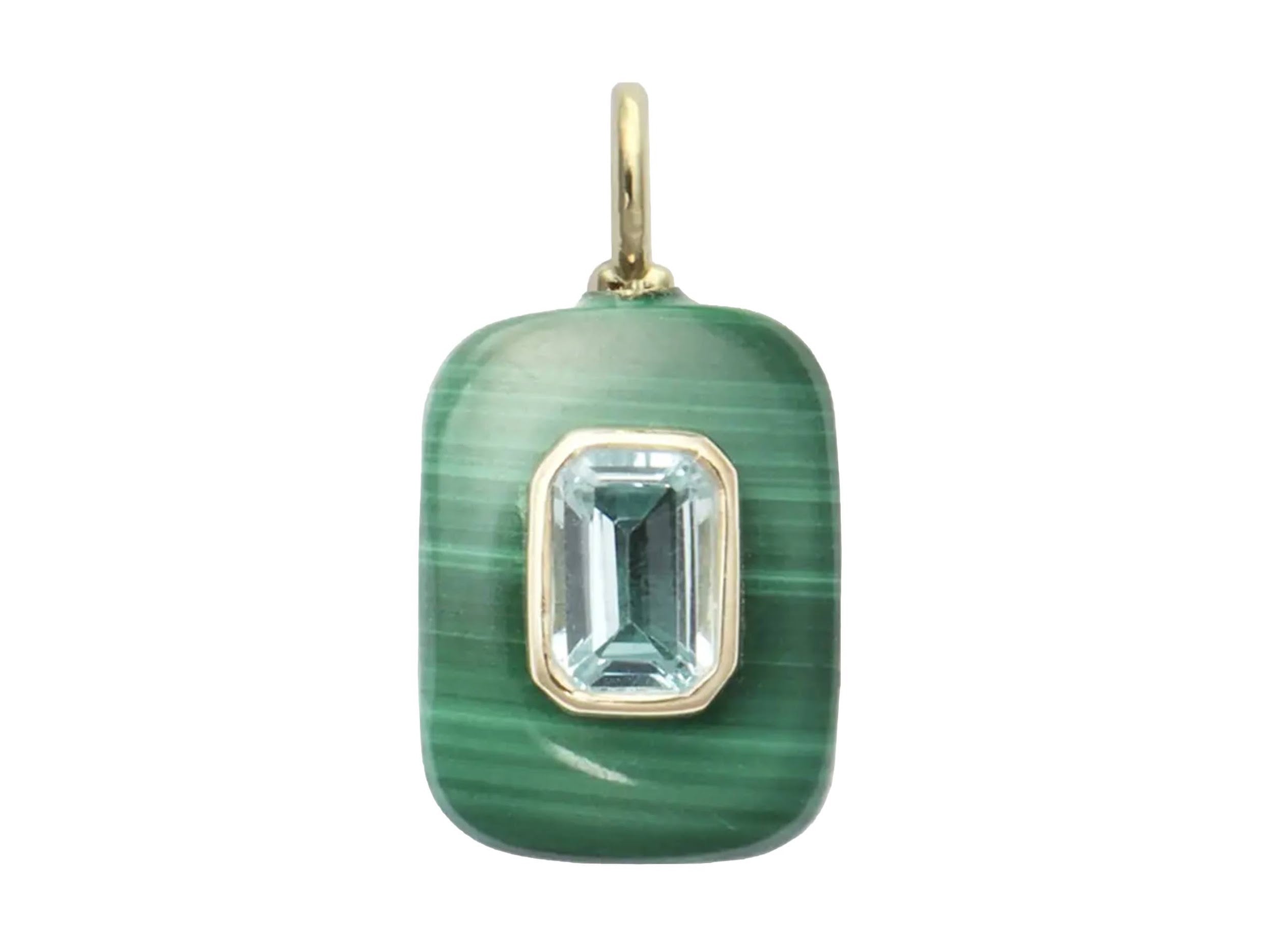 Rectangular Malachite Charm with Blue Topaz