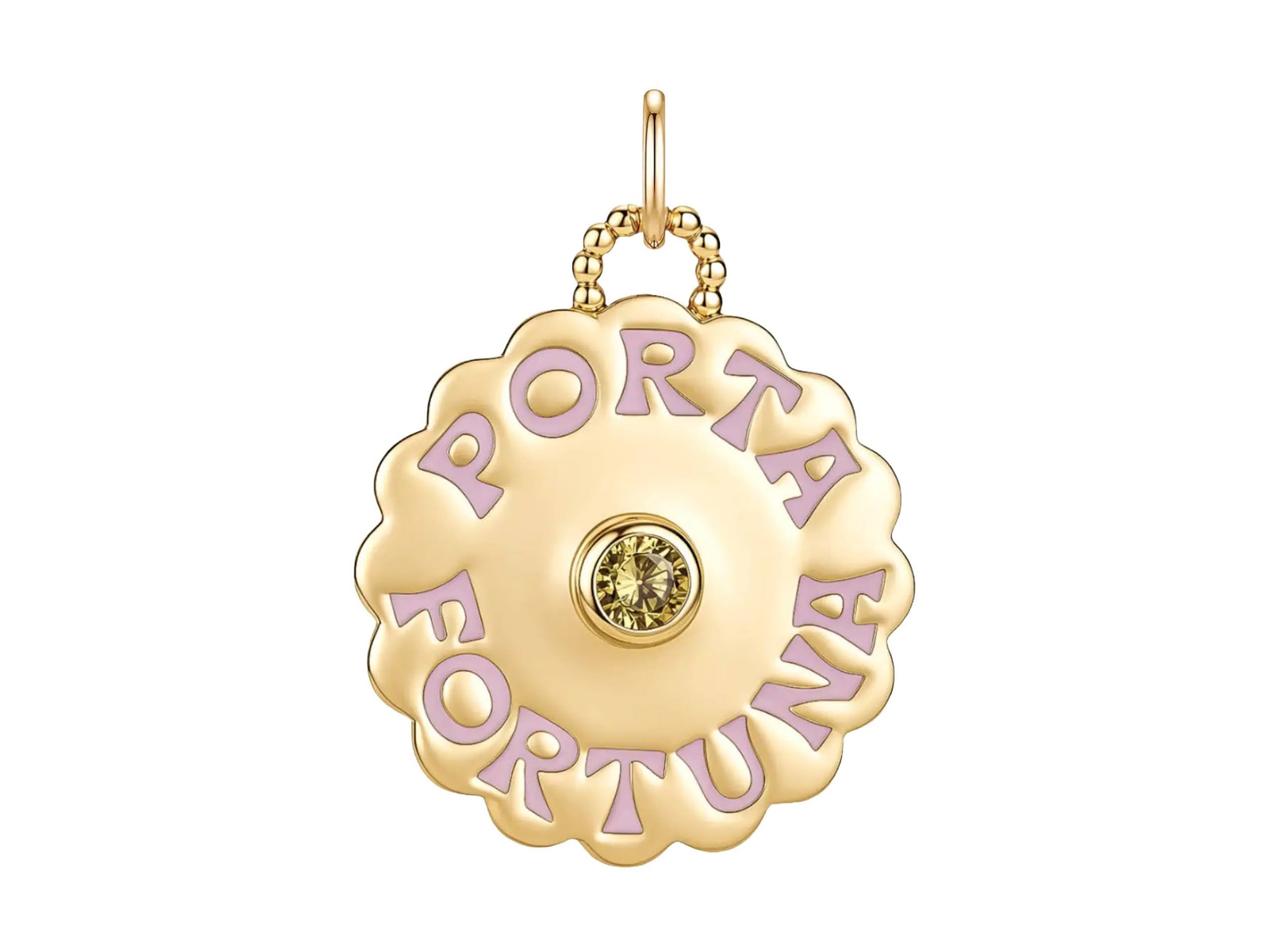 Lucky Charm with Pink Enamel and Gold Stone