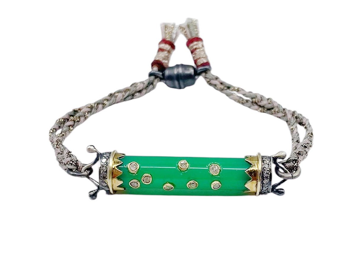 10k/SS Chrysoprase Roller Bracelet with Diamonds