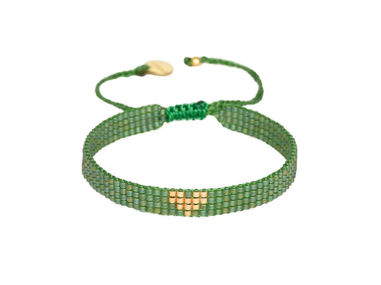 Green and Gold Beaded Heart Bracelet