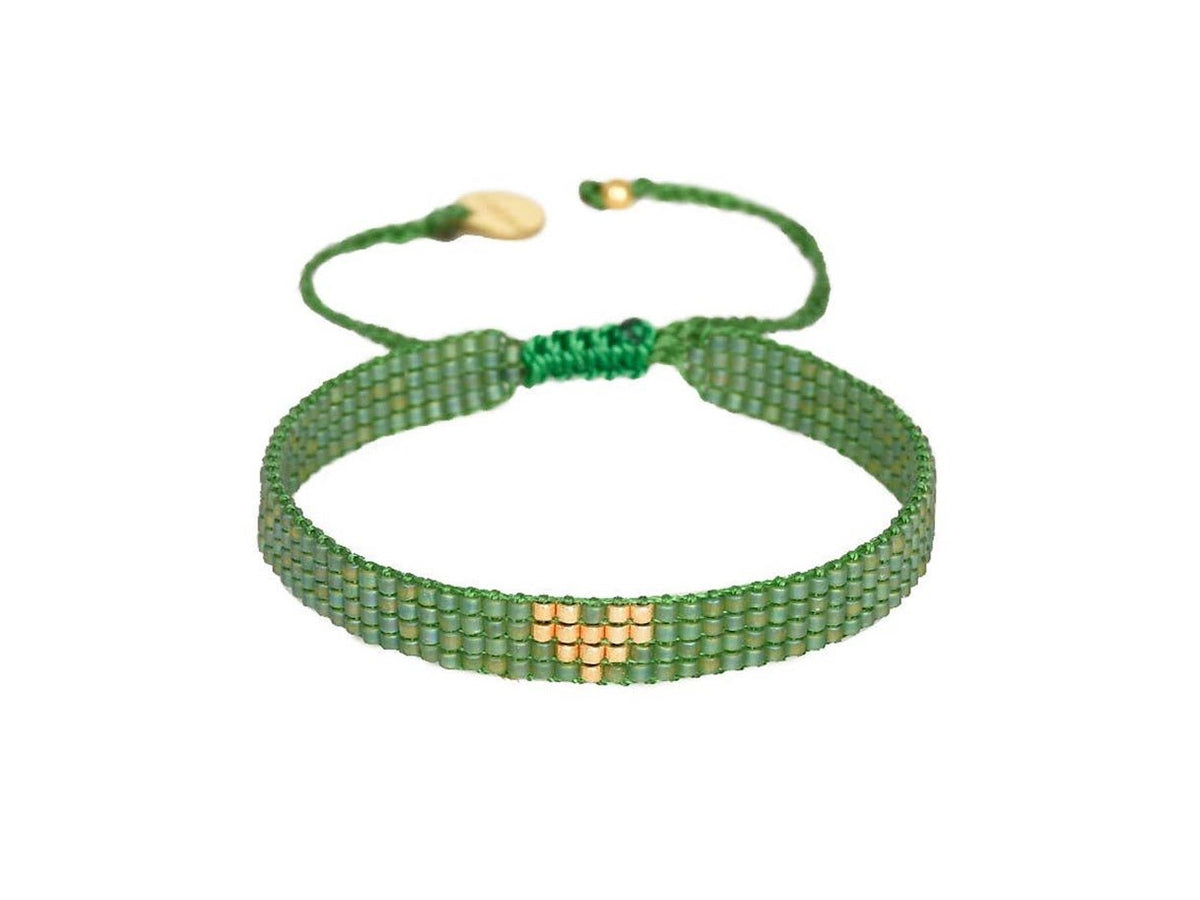 Green and Gold Beaded Heart Bracelet