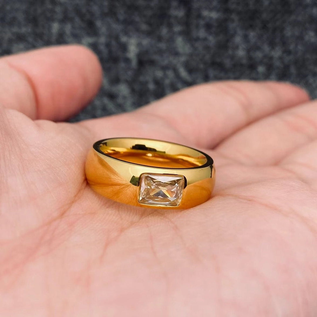 Gold Band with Emerald-Cut CZ