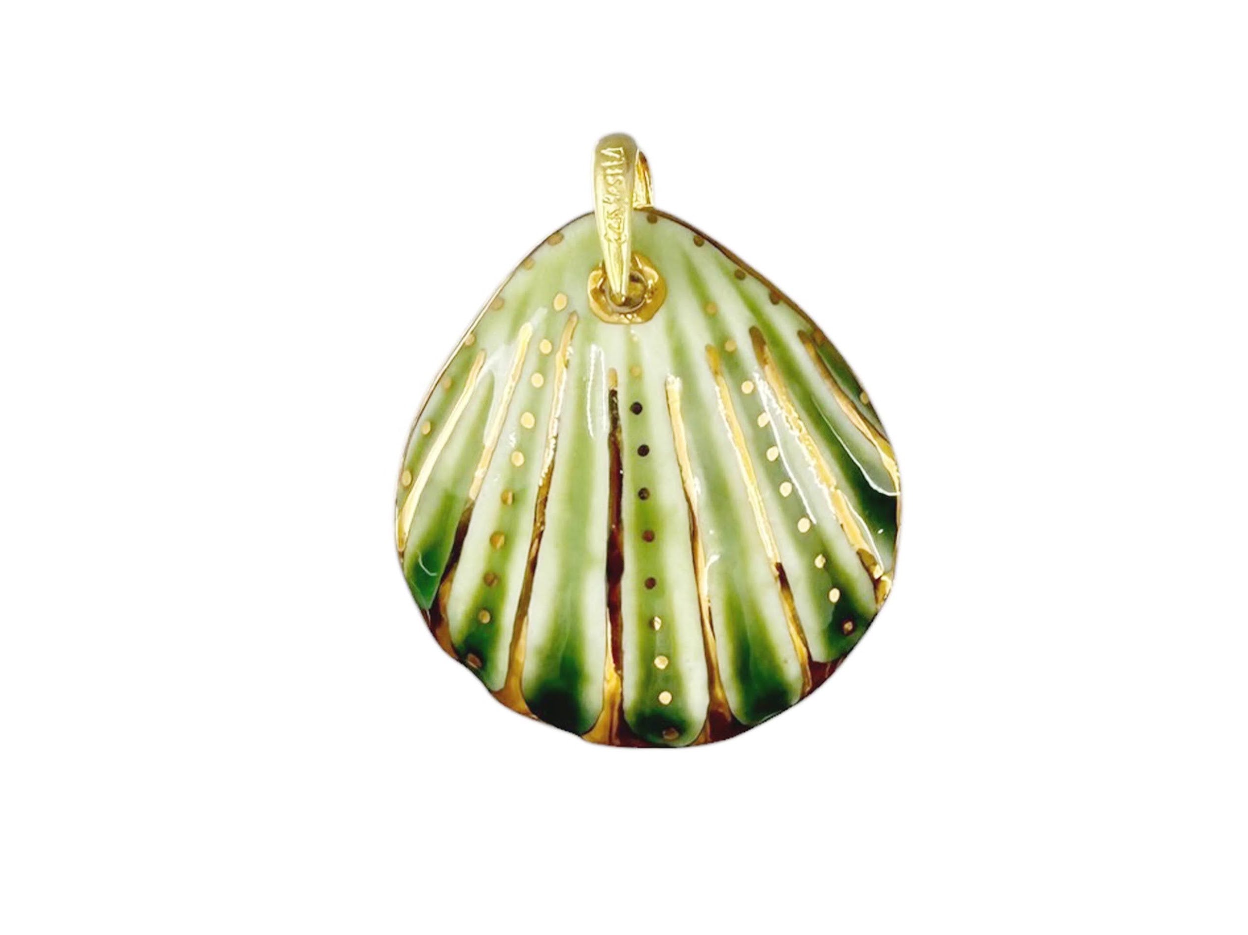 Handpainted Italian Porcelain Green and Gold Small Shell Charm