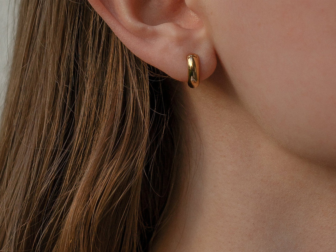 Gold Round Thick Huggie Hoops