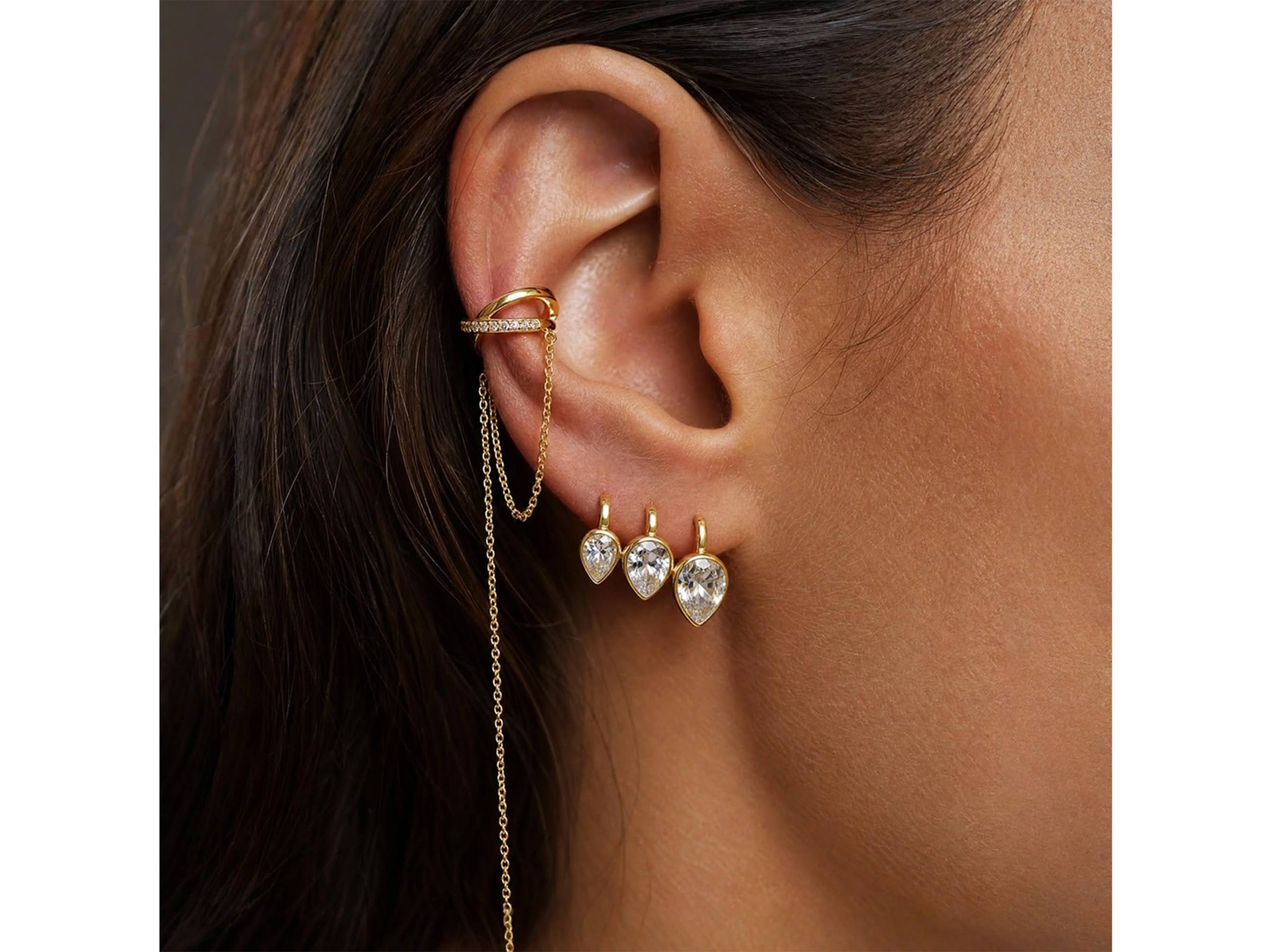 Faceted Teardrop CZ Hook Earrings