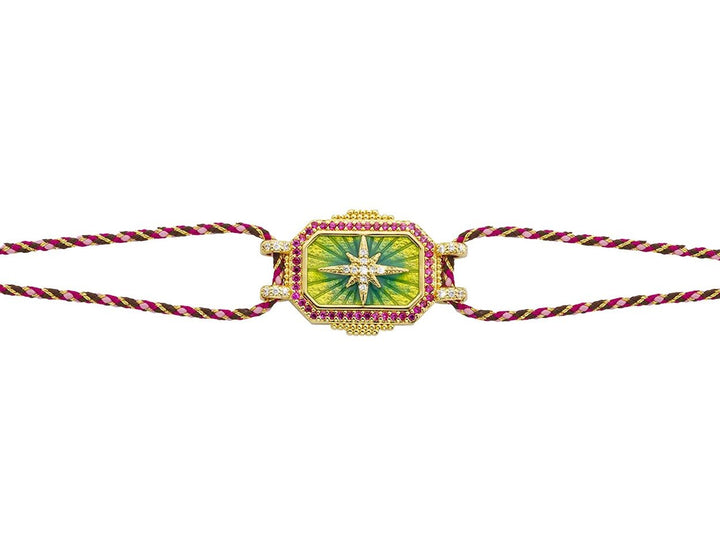 Double Cord Bracelet with Star Crest in Green Enamel