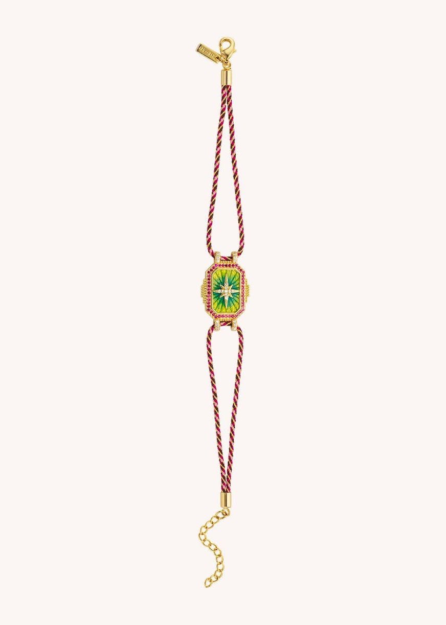 Double Cord Bracelet with Star Crest in Green Enamel