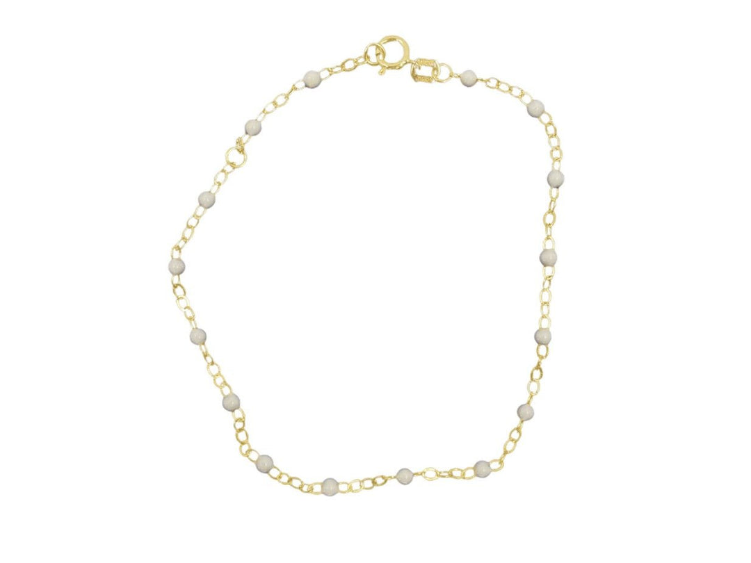 14k Piatto Chain Bracelet with White Enamel Beads
