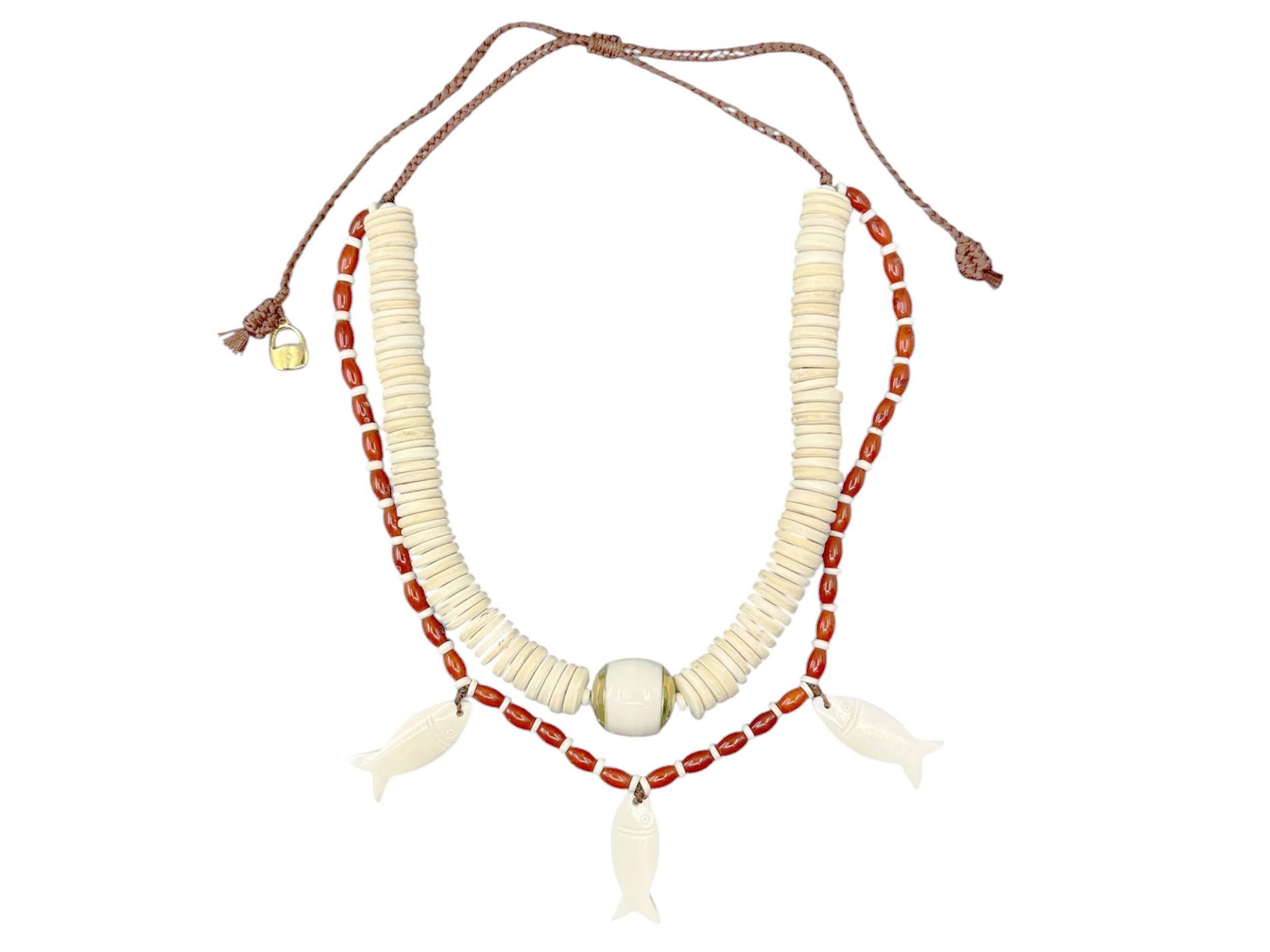 Bone Fish Charm Double Strand Necklace
