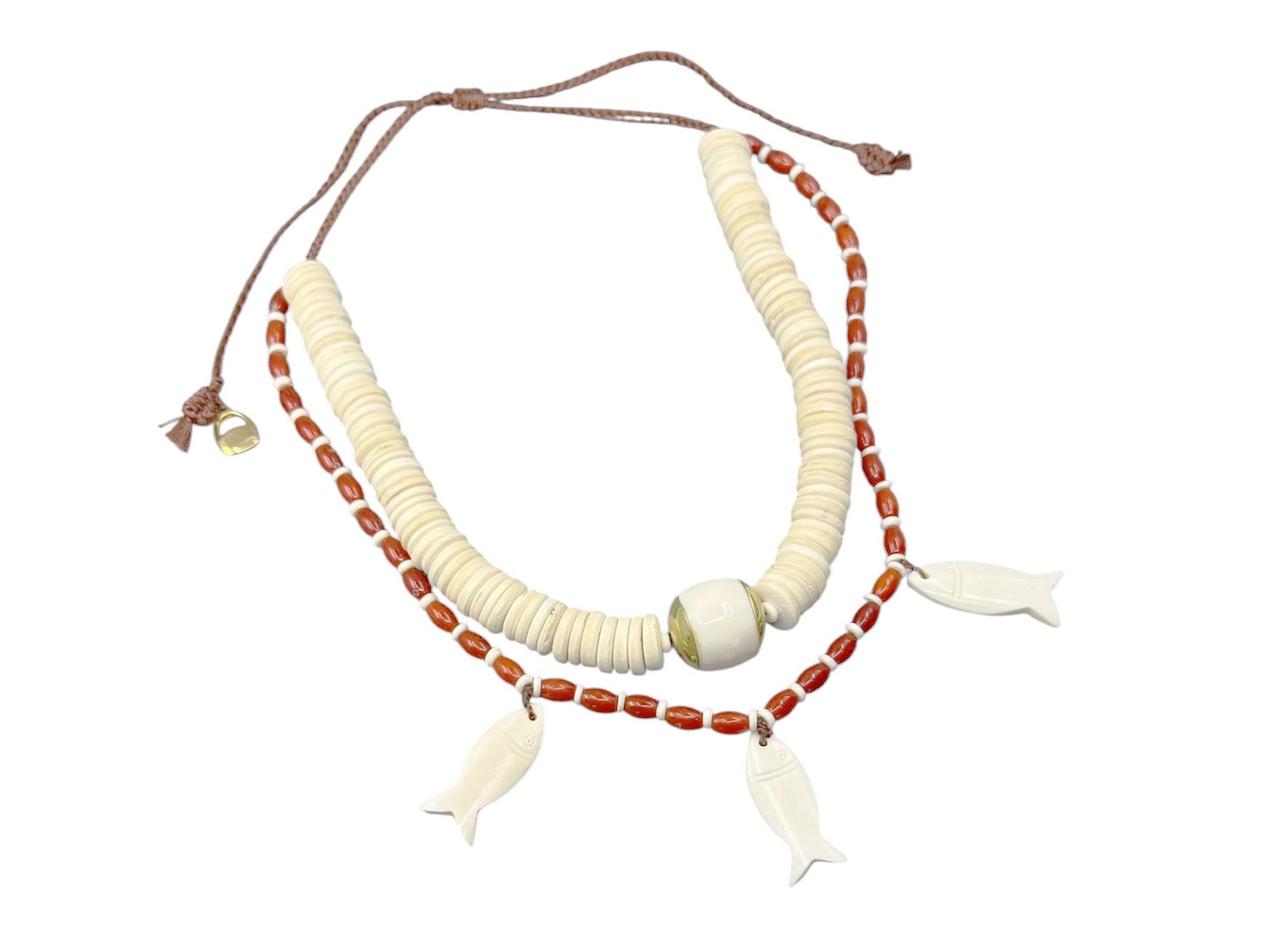 Bone Fish Charm Double Strand Necklace