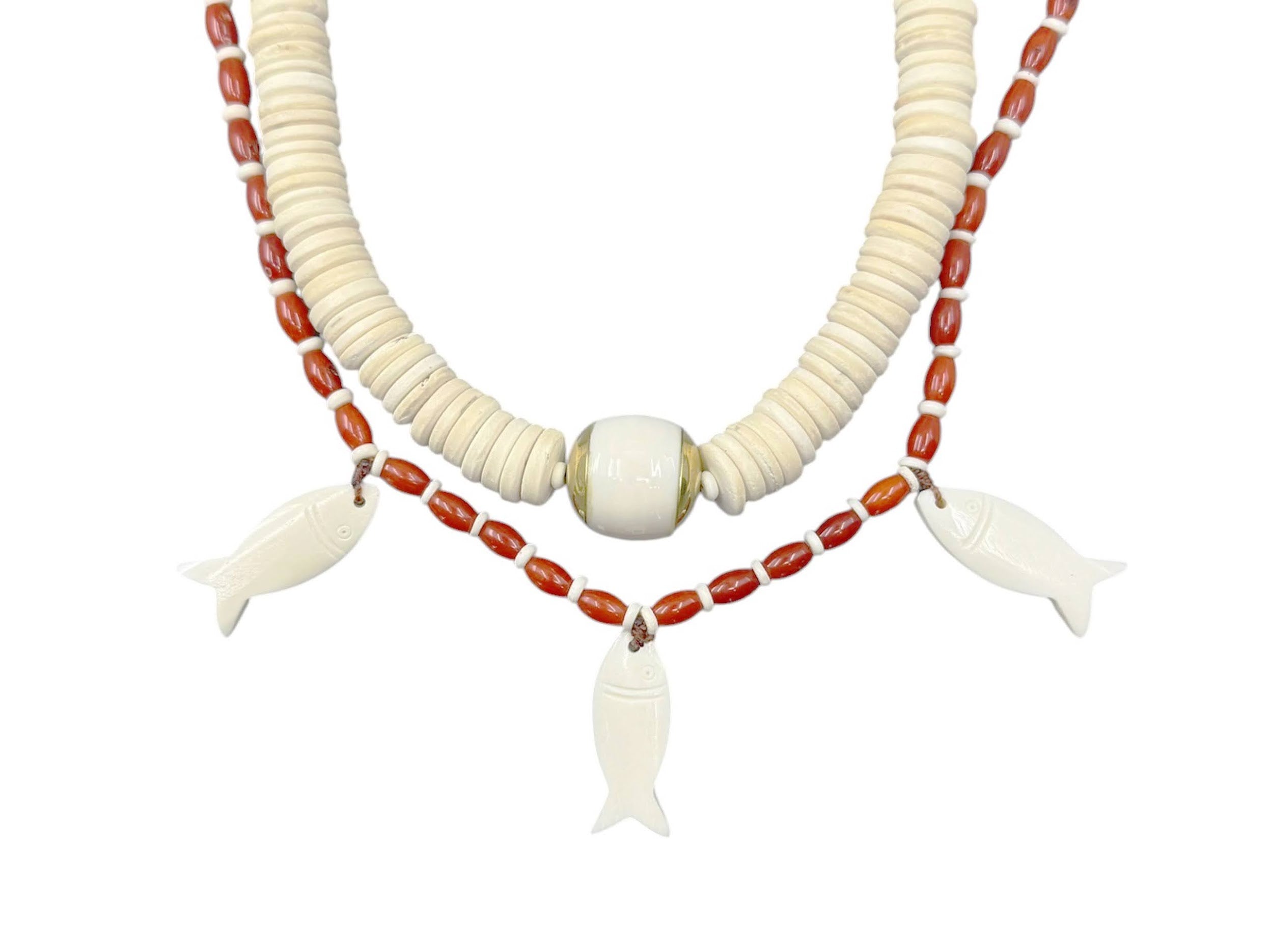 Bone Fish Charm Double Strand Necklace