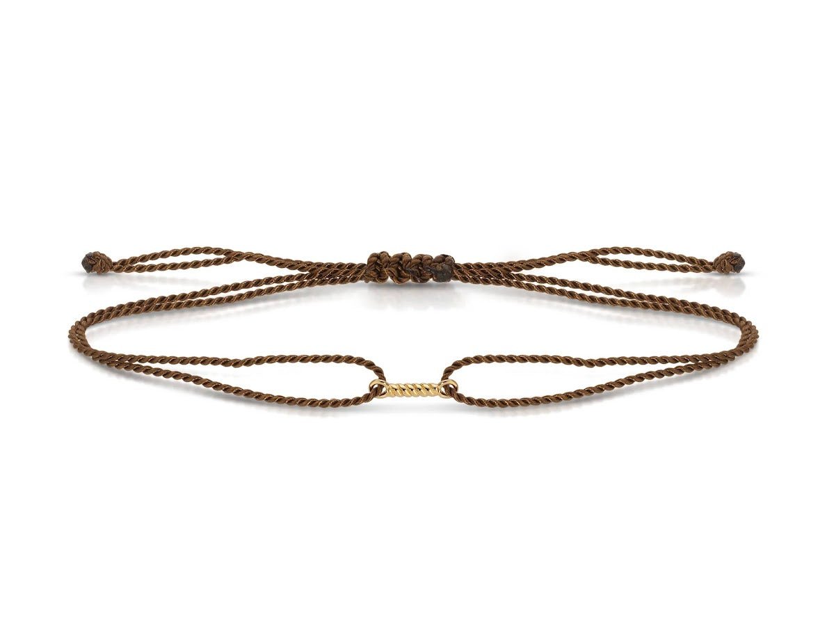 14k and Brown Cord Bracelet with Rope Charm