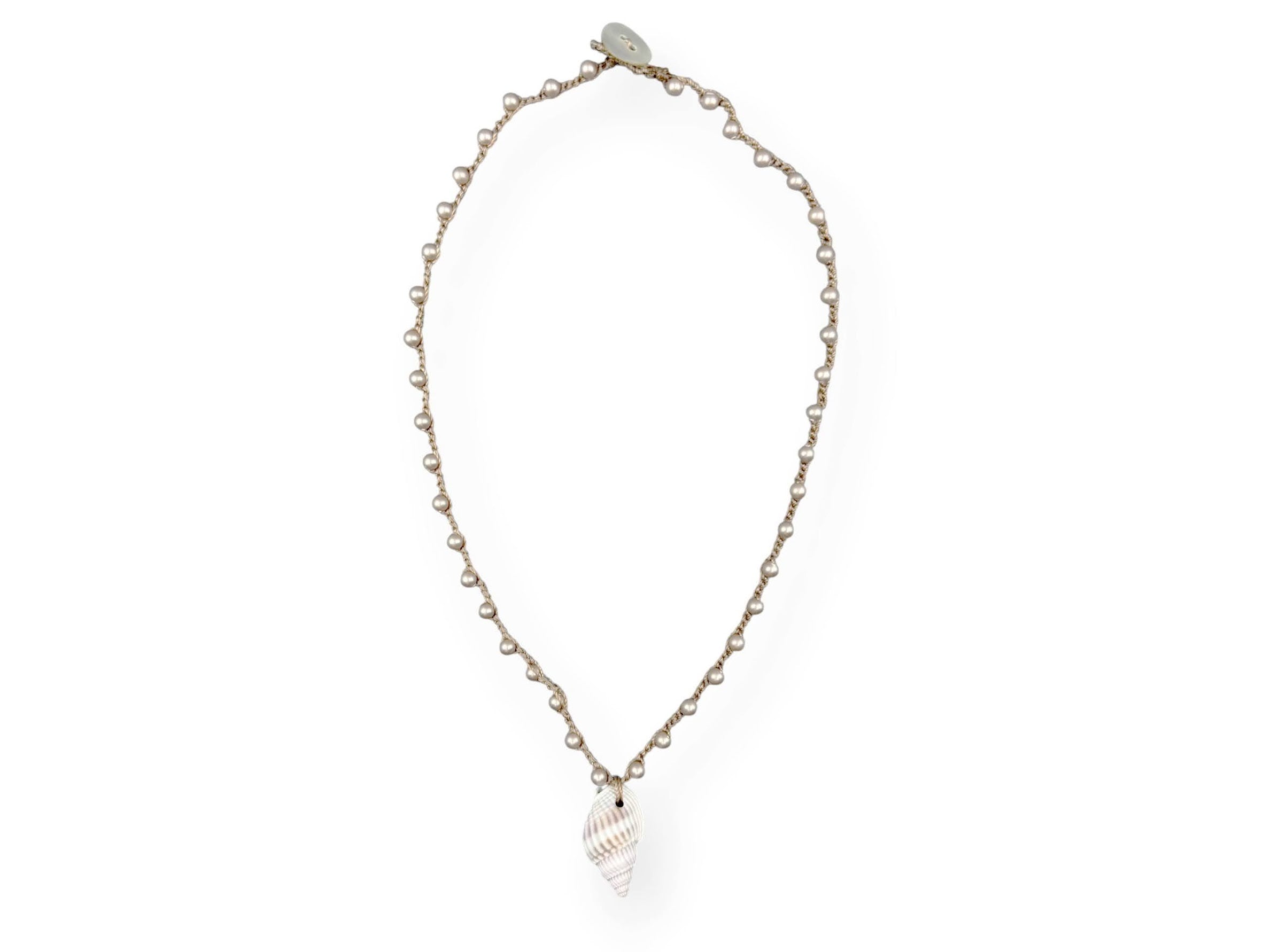 Hand-Crocheted Necklace with Large Nutmeg Shell Charm