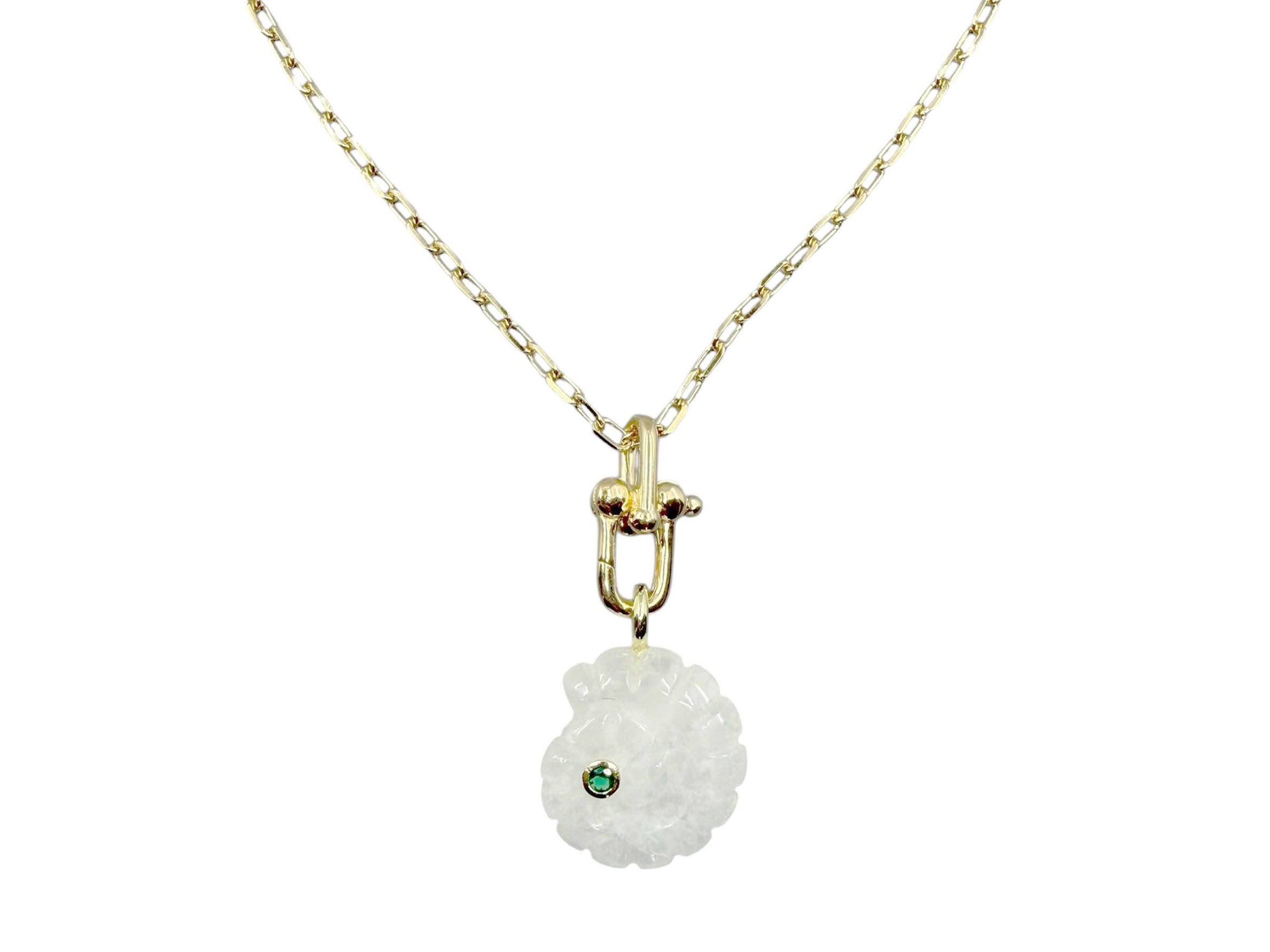 Moonstone Shell Charm Necklace with Green Stone