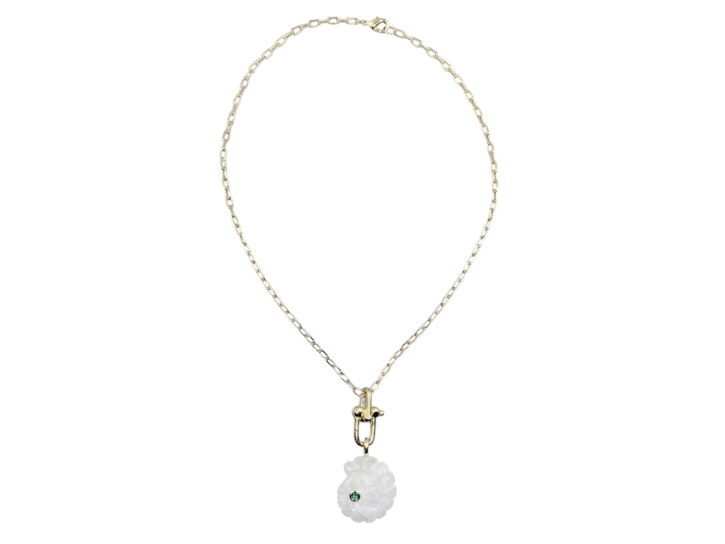 Moonstone Shell Charm Necklace with Green Stone