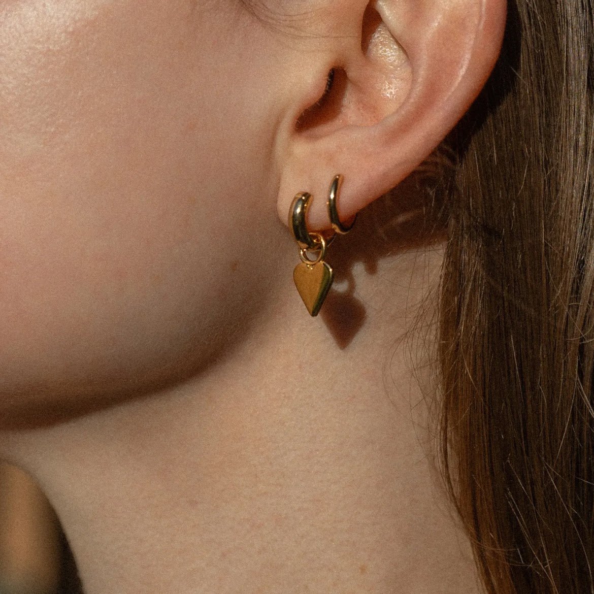 Petite Dangling Heart Huggie Hoops