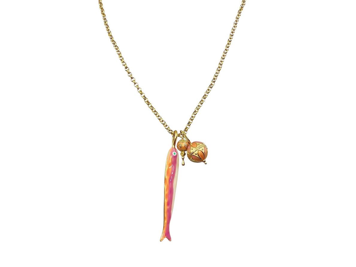 Orange and Pink Fish Charm Necklace.