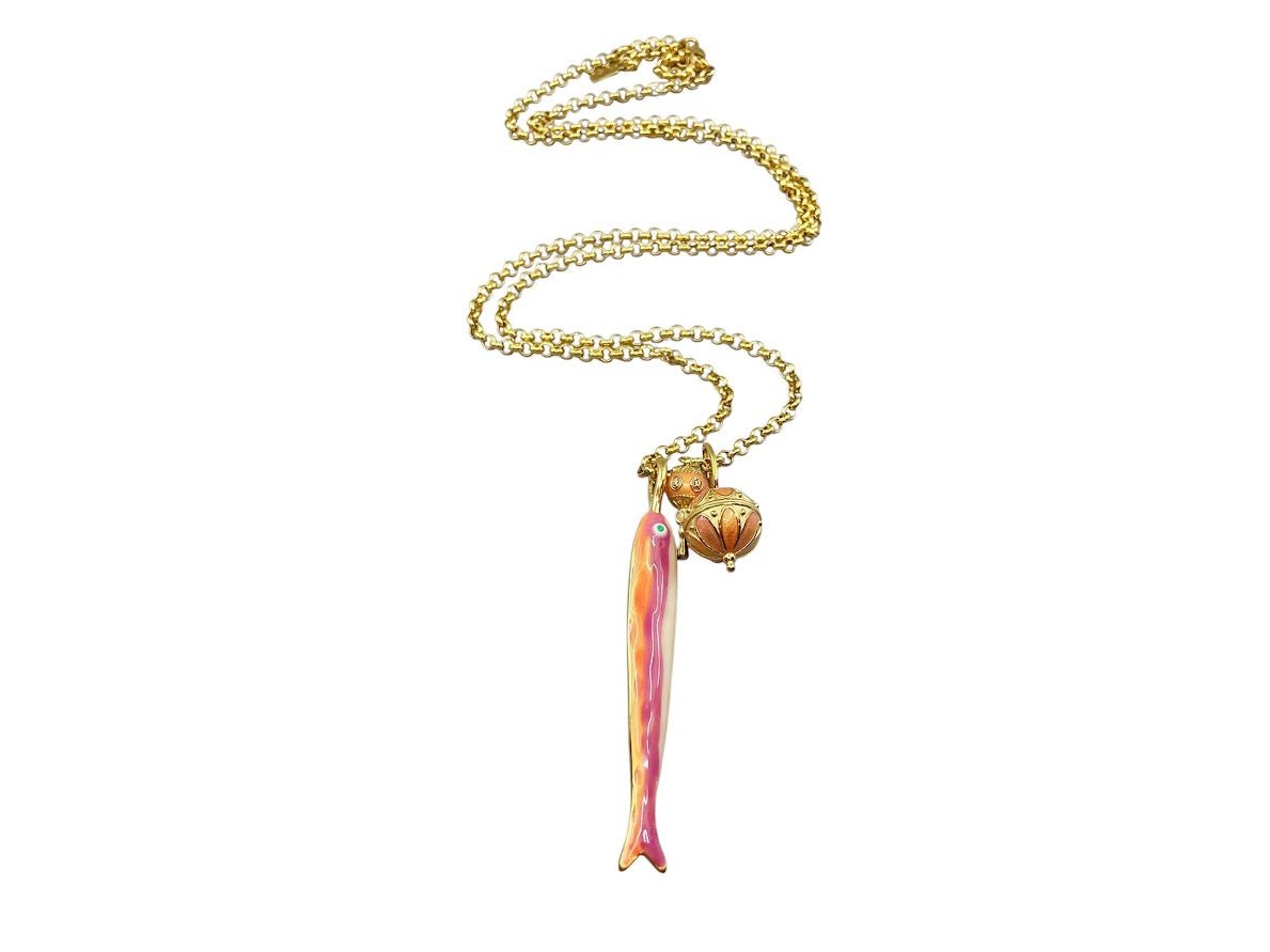 Orange and Pink Fish Charm Necklace.