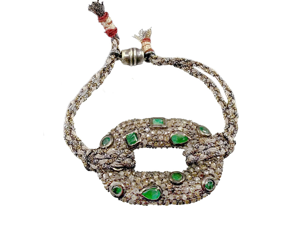 Diamond and Emerald Silk Cord Bracelet