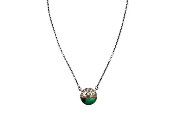 10k/SS Malachite with Diamond Evil Eye Necklace