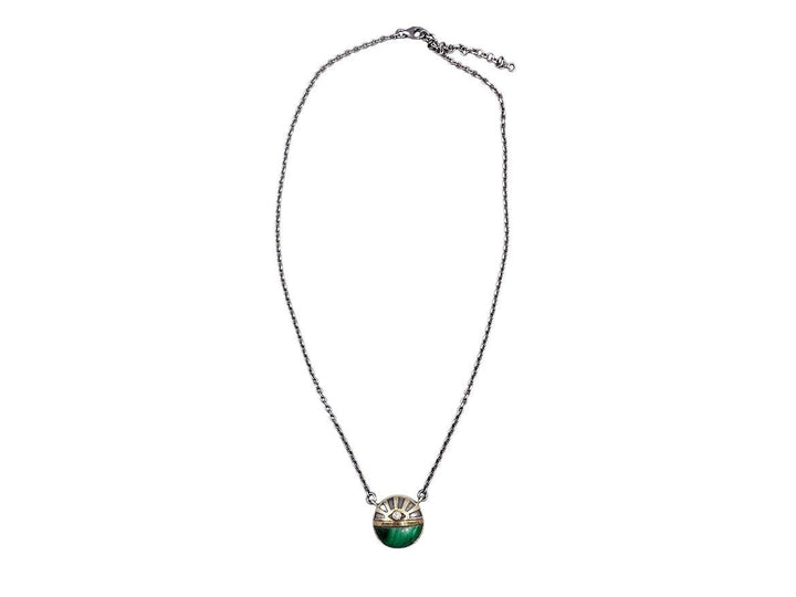 10k/SS Malachite with Diamond Evil Eye Necklace