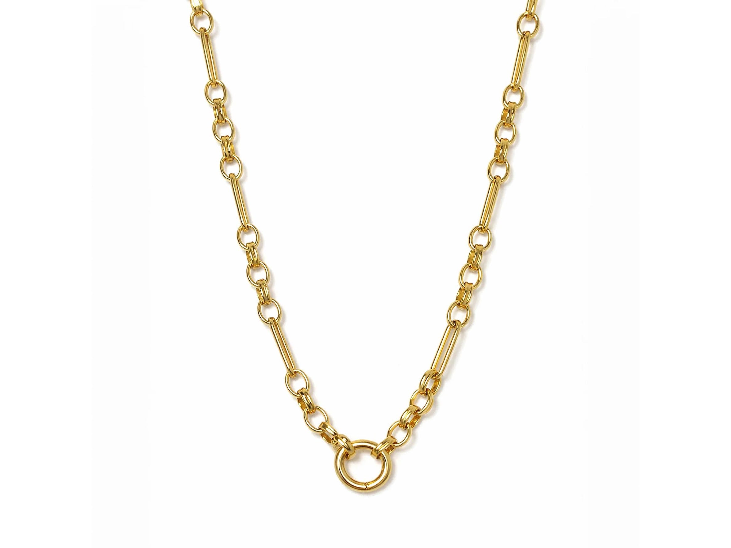 Gold Mixed Link Charm Keeper Necklace