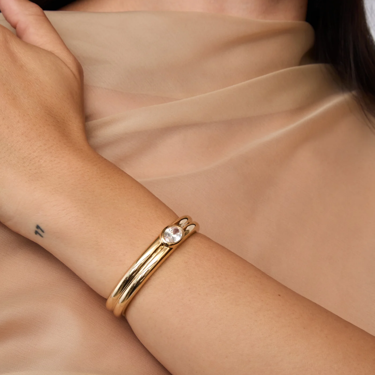 Gold Fluted Cuff with CZ (Coming Soon)