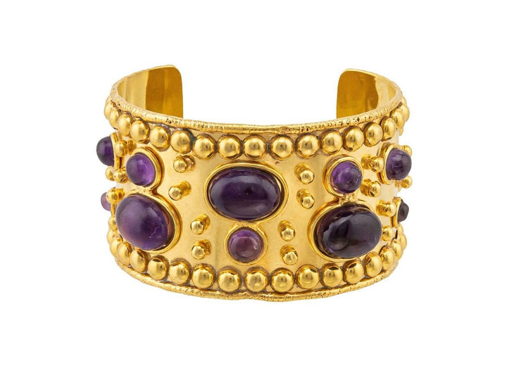 Gold Beaded Cuff with Amethyst