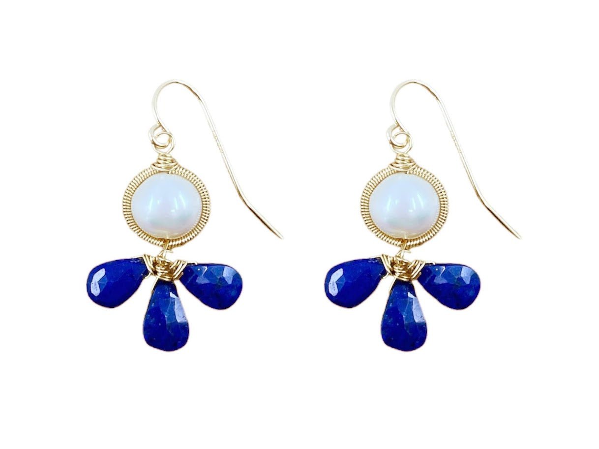 Pearl and Lapis Drop Earrings