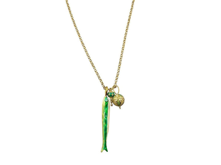 Turquoise and Green Fish Charm Necklace