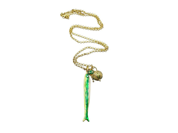 Turquoise and Green Fish Charm Necklace