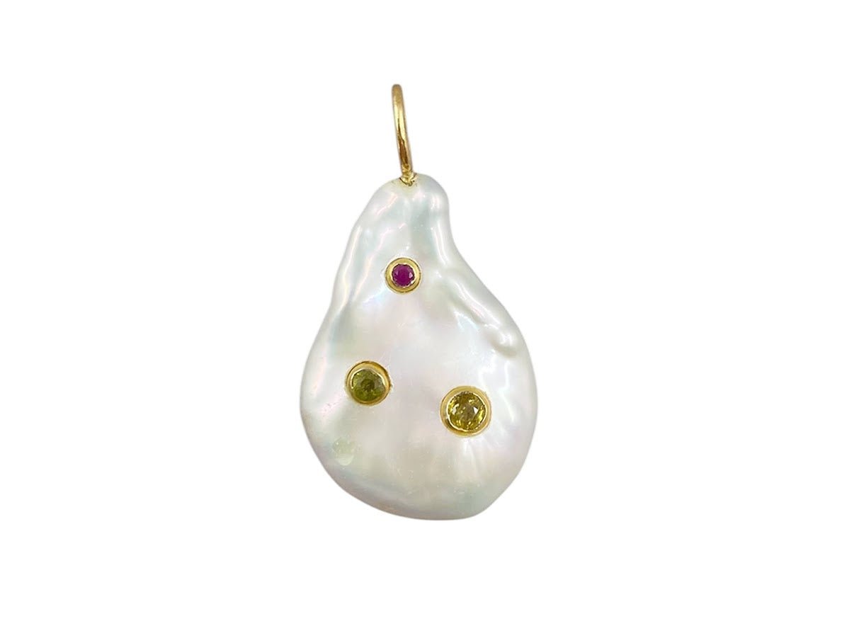 Freshwater Pearl Charm with Multicolor Sapphires