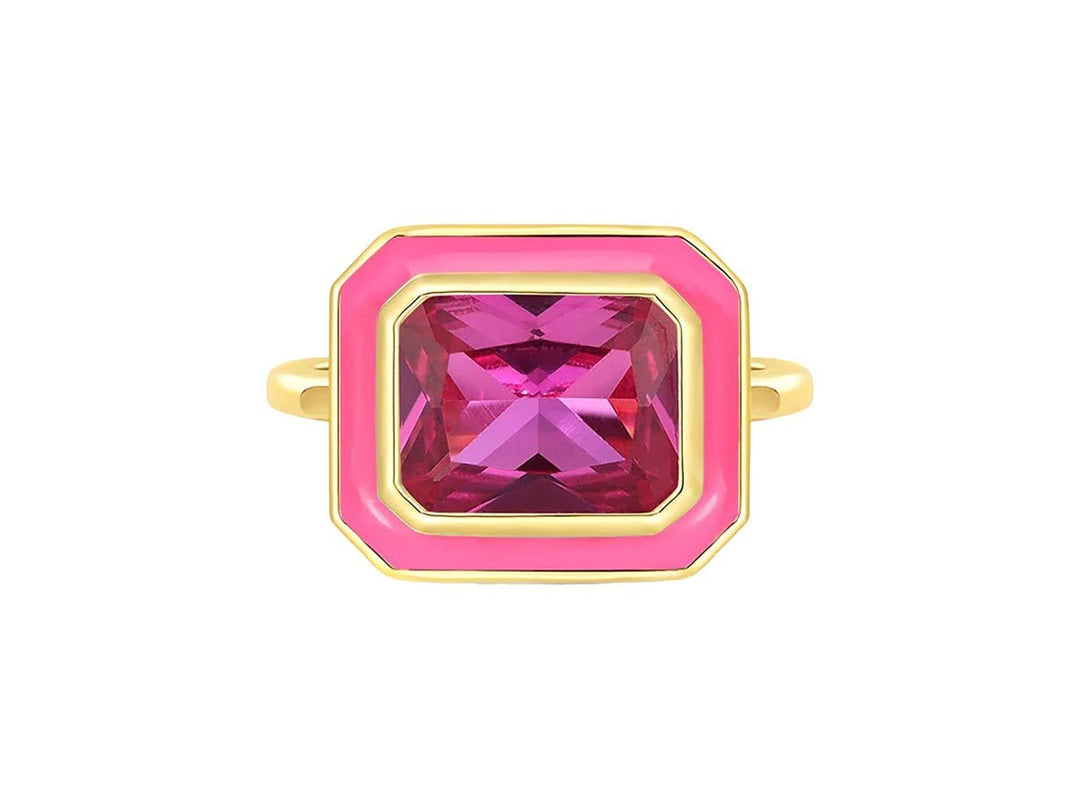 Pink Enamel and CZ Ring.
